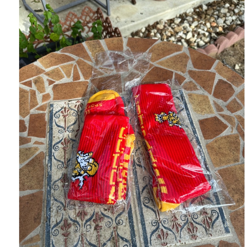 Elite Sport Red Yellow Graphic Crew Socks 2 Pair Pack XS Streetwear Athletic